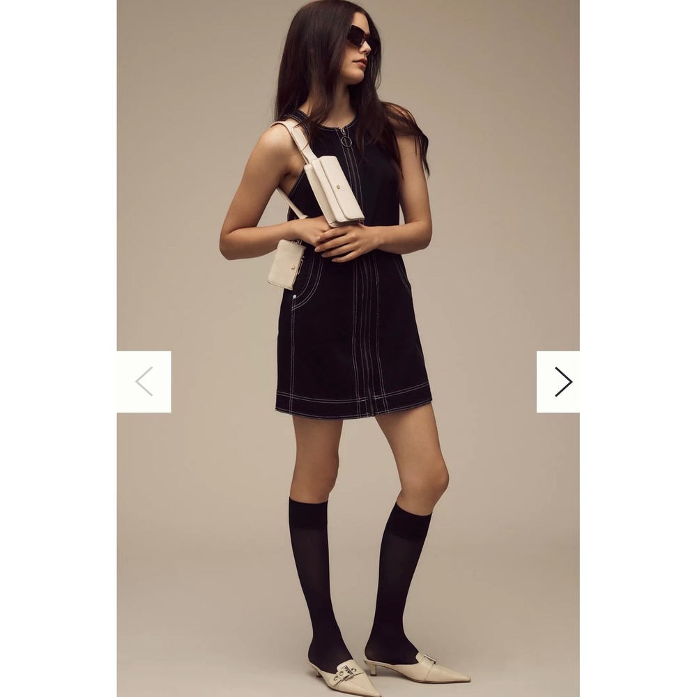 Pilcro Denim Mini Dress Womens 2 Black Zip Front Contrast Stitch‎ Racerback